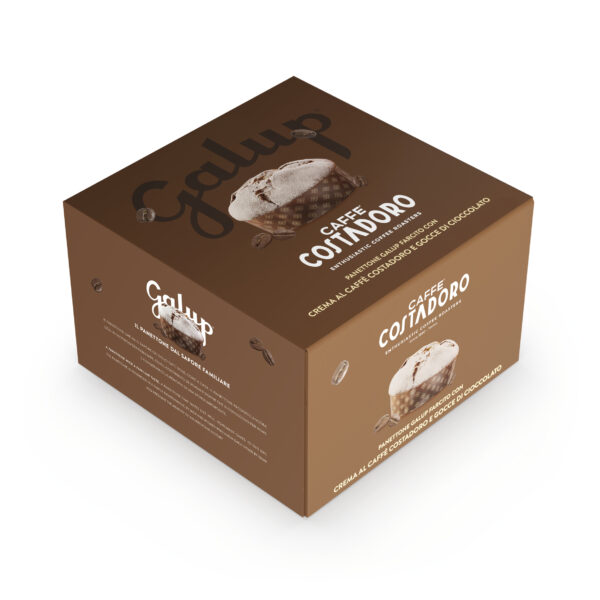 Panettone Gocce di Cioccolato al Latte e Bianco farcito con Crema al Caffè Costadoro 900 Gr